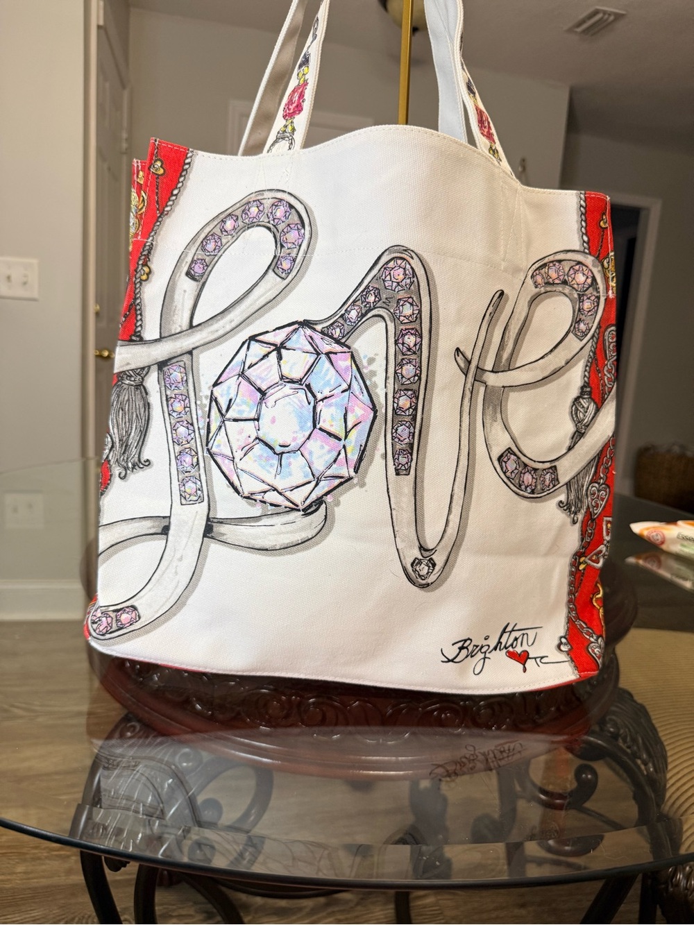 Brighton White and Red 'All That Glitters' Beaded Tote - Picture 3 of 7